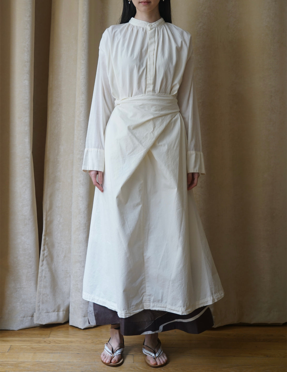 Organic cotton shirt wrapped dress ・ Shell