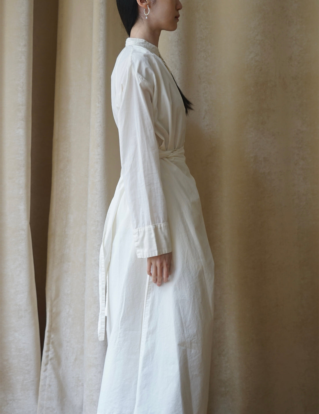 Organic cotton shirt wrapped dress ・ Shell