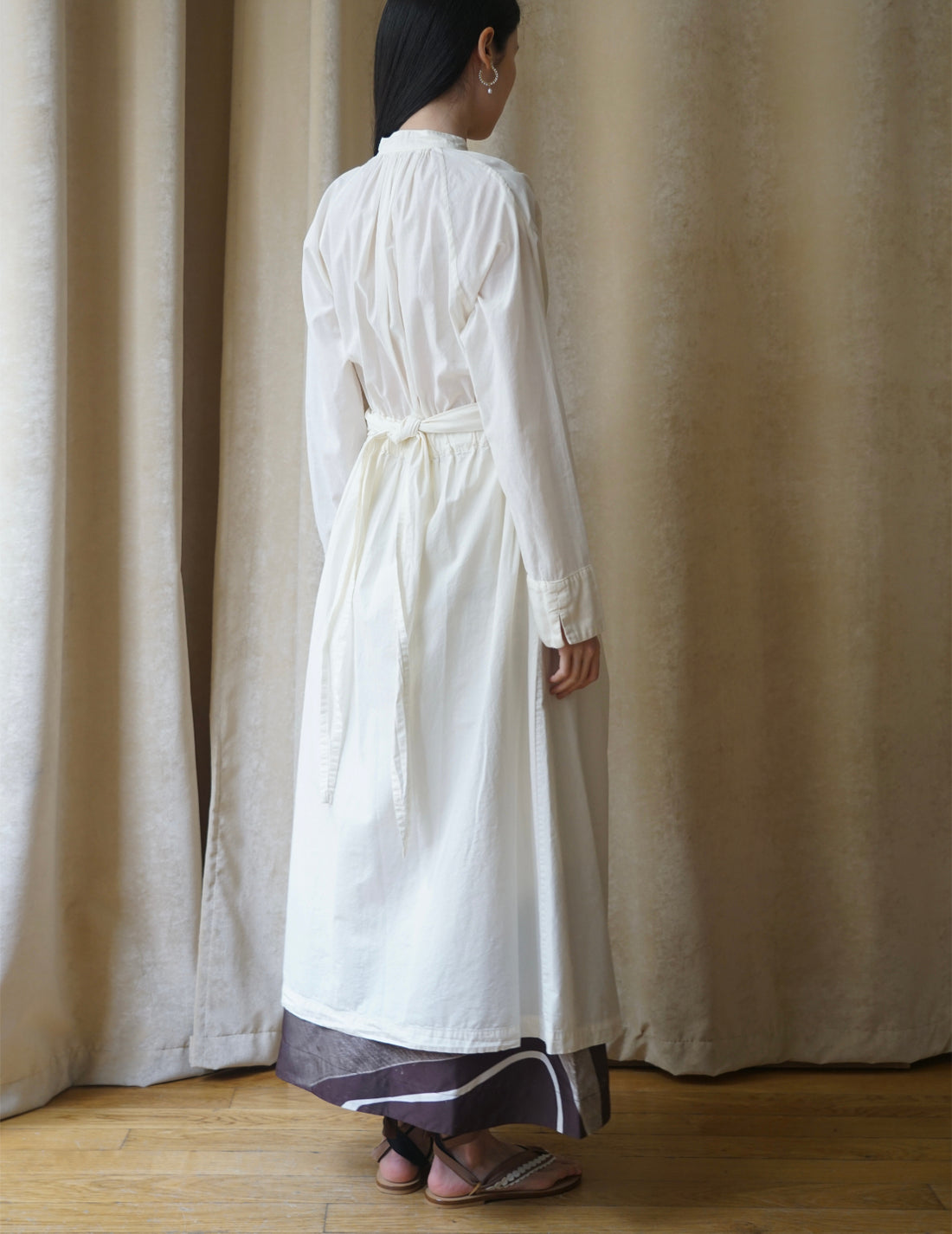Organic cotton shirt wrapped dress ・ Shell