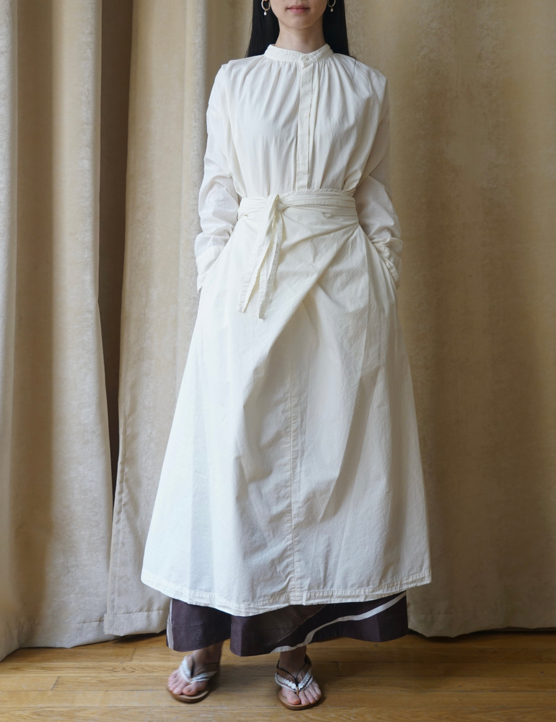 Organic cotton shirt wrapped dress ・ Shell