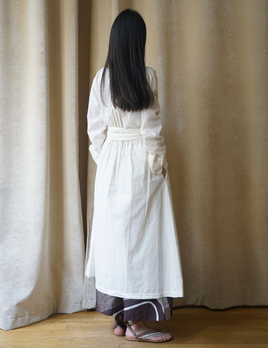 Organic cotton shirt wrapped dress ・ Shell