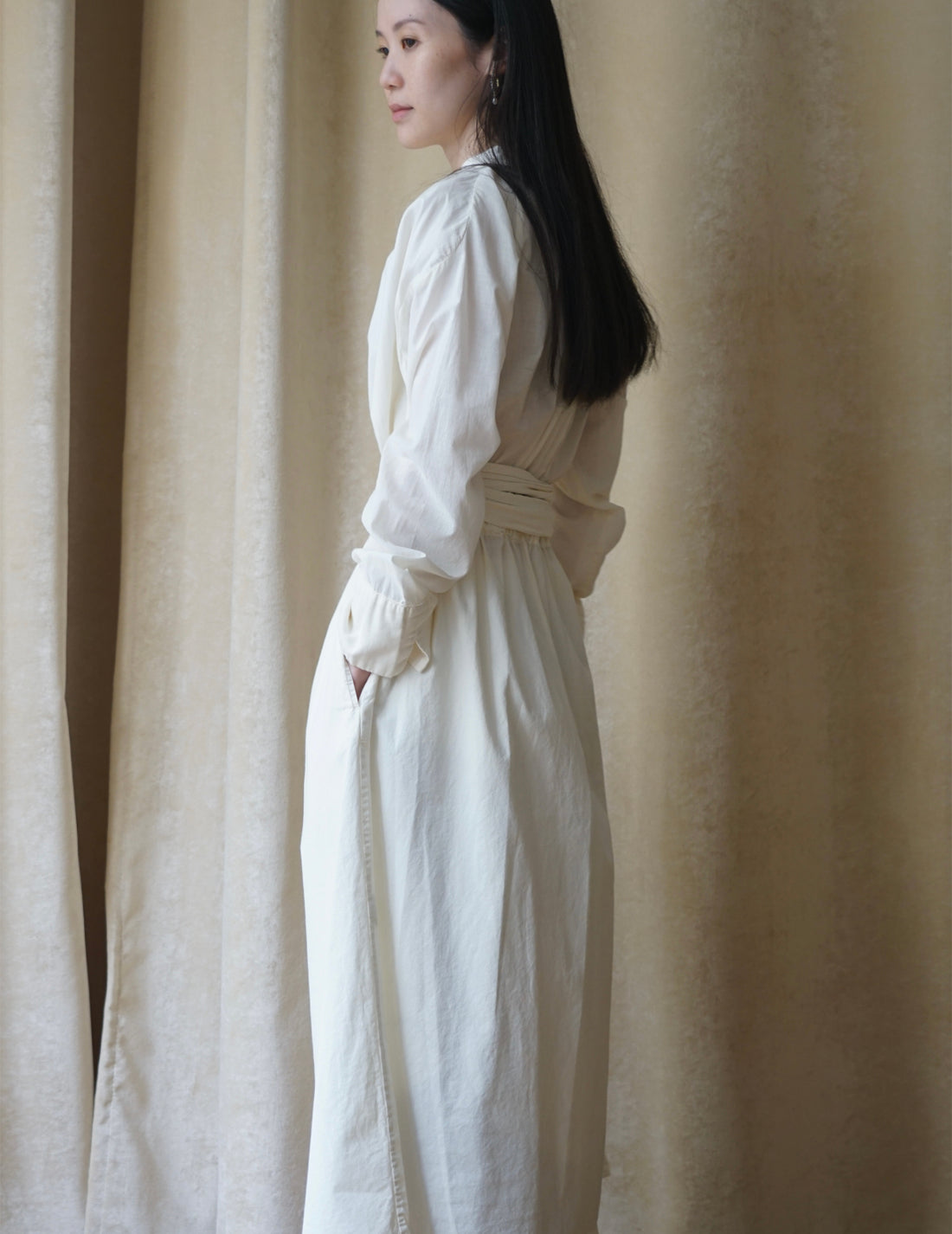 Organic cotton shirt wrapped dress ・ Shell