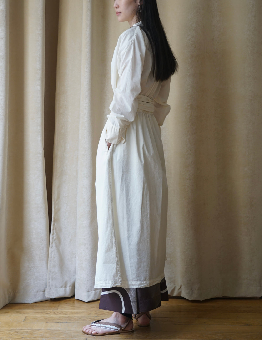 Organic cotton shirt wrapped dress ・ Shell