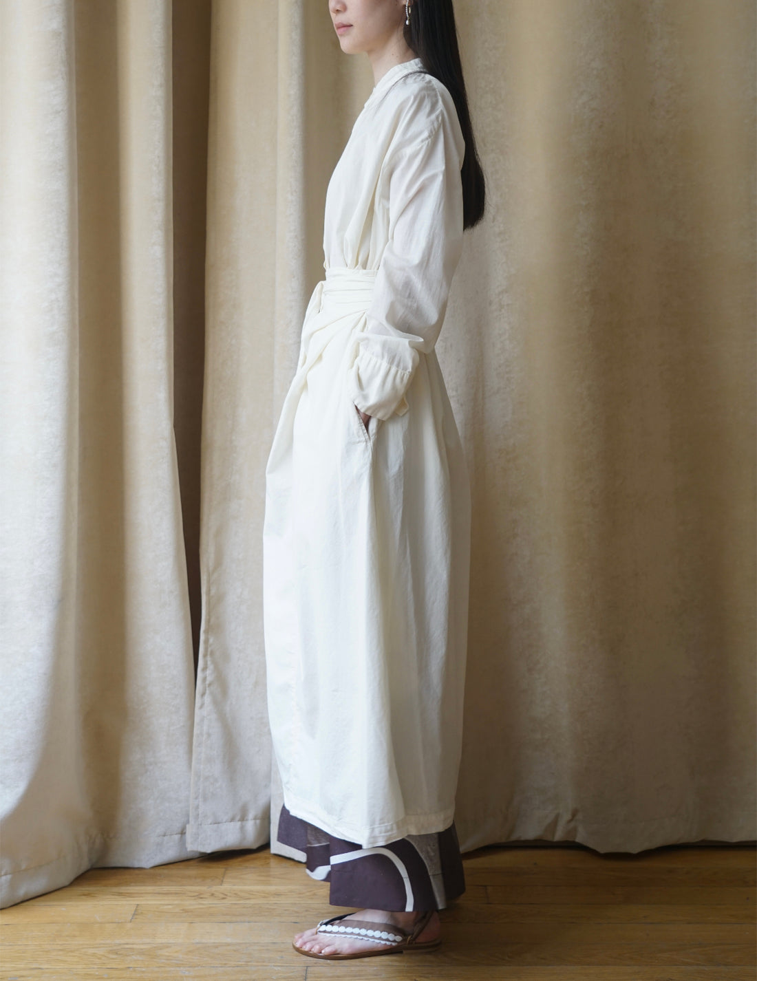 Organic cotton shirt wrapped dress ・ Shell