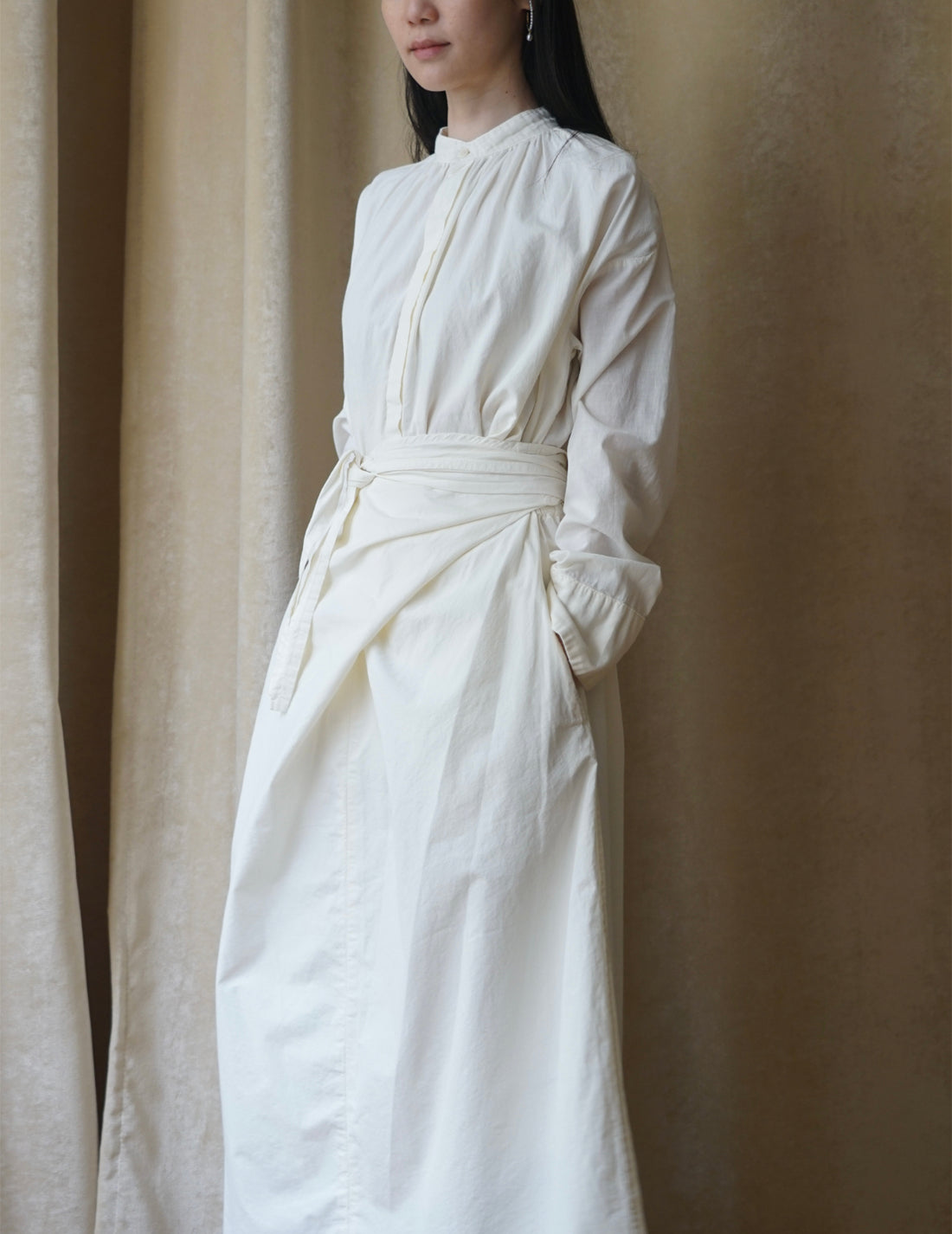 Organic cotton shirt wrapped dress ・ Shell