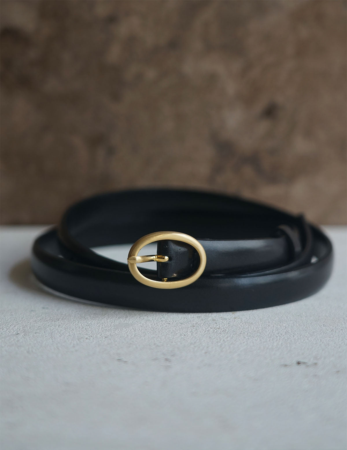 Cow Hide Leather Narrow Belt・Black