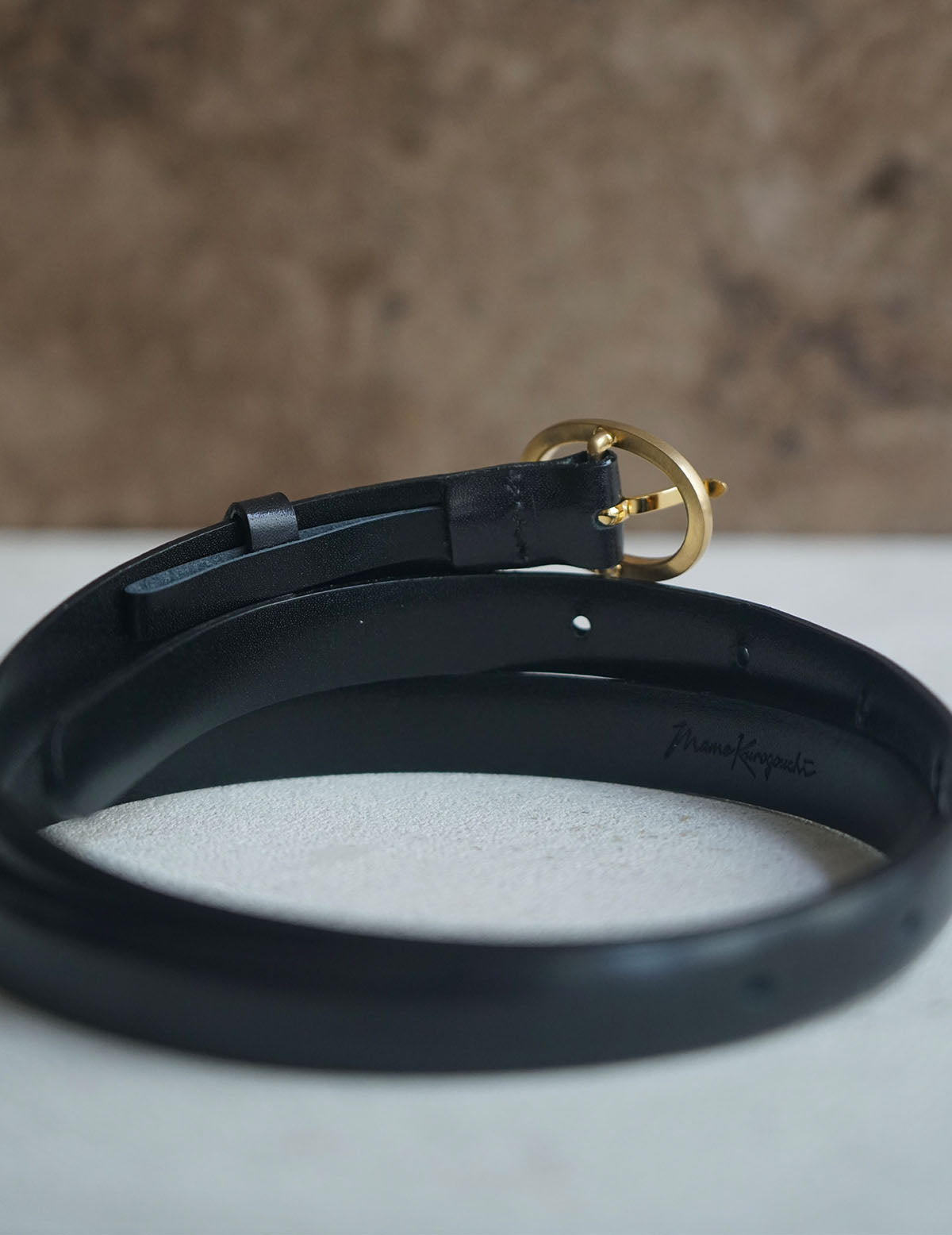 Cow Hide Leather Narrow Belt・Black