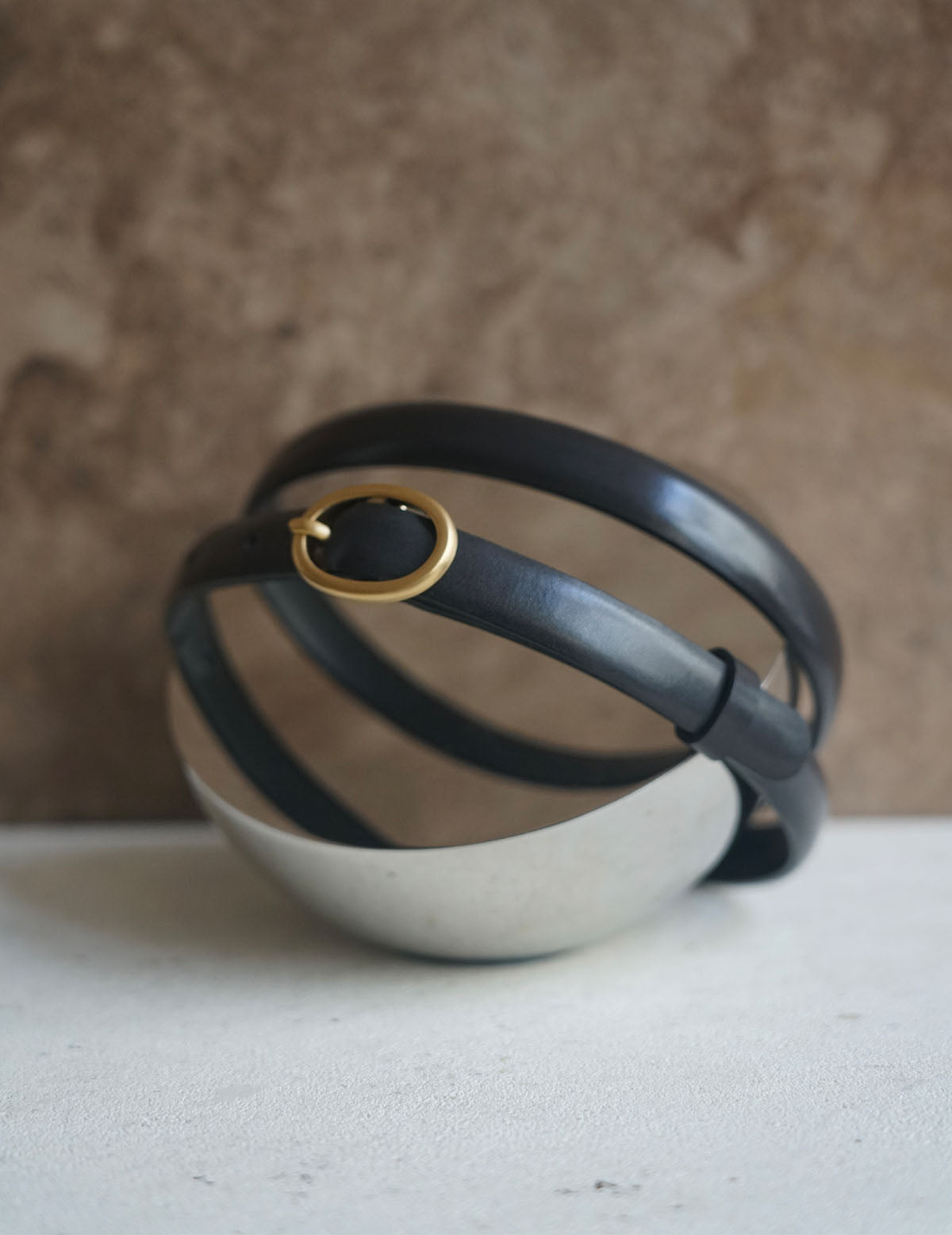 Cow Hide Leather Narrow Belt・Black