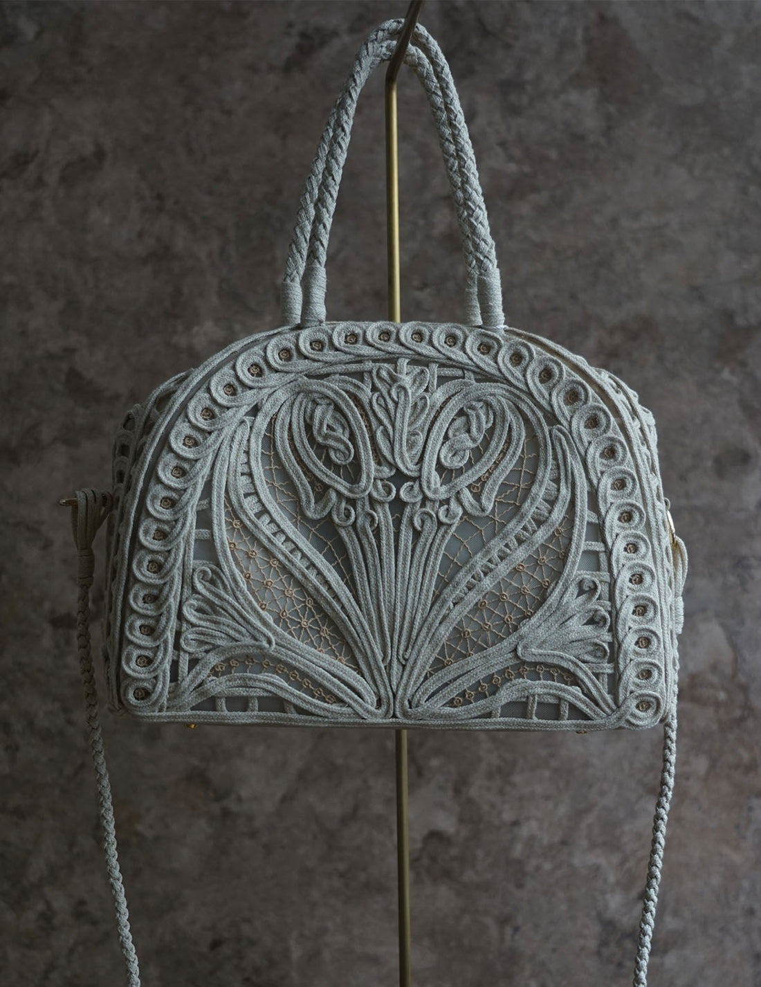 Cording Embroidery Demi Lune Handbag・Beige