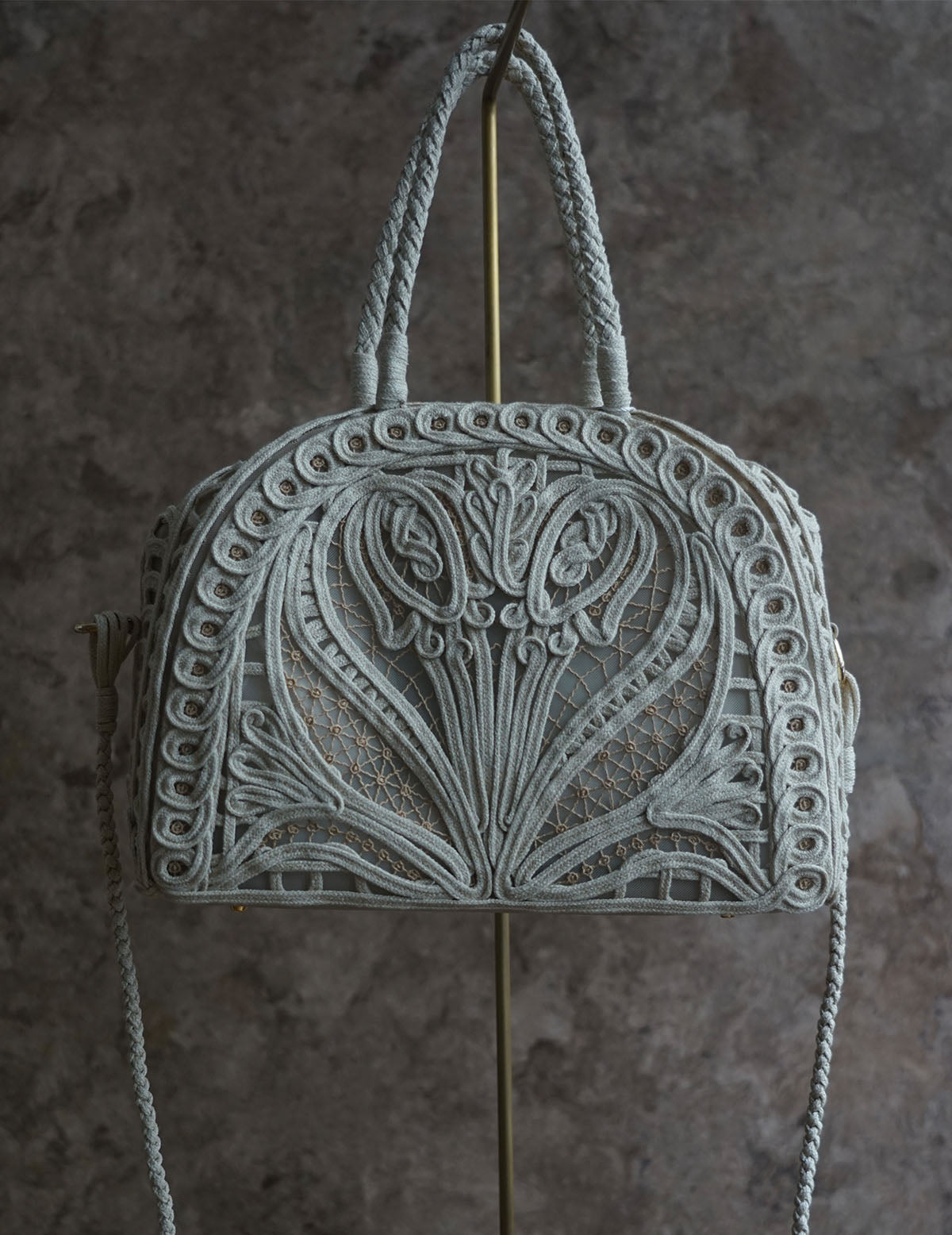 Cording Embroidery Demi Lune Handbag・Beige