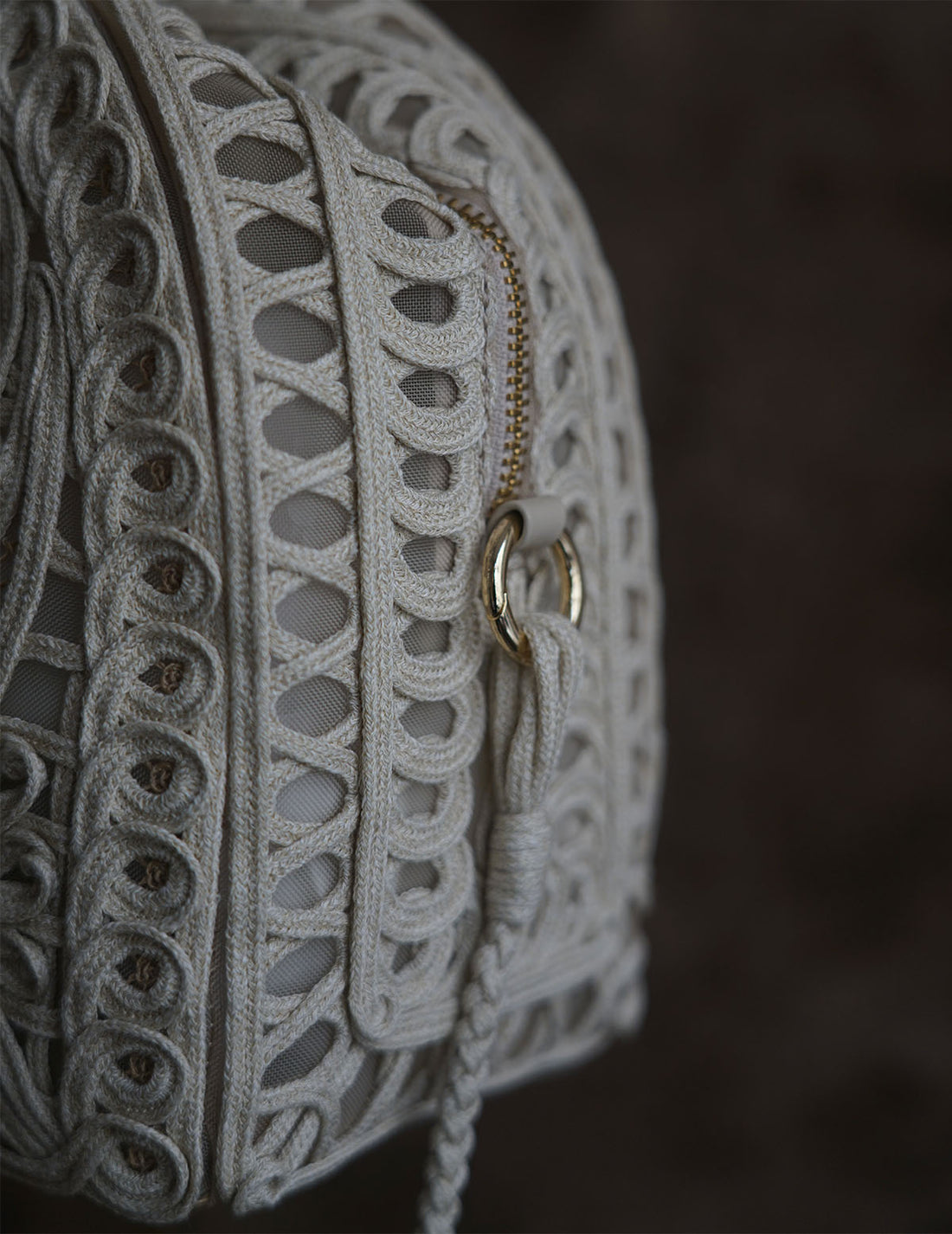 Cording Embroidery Demi Lune Handbag・Beige