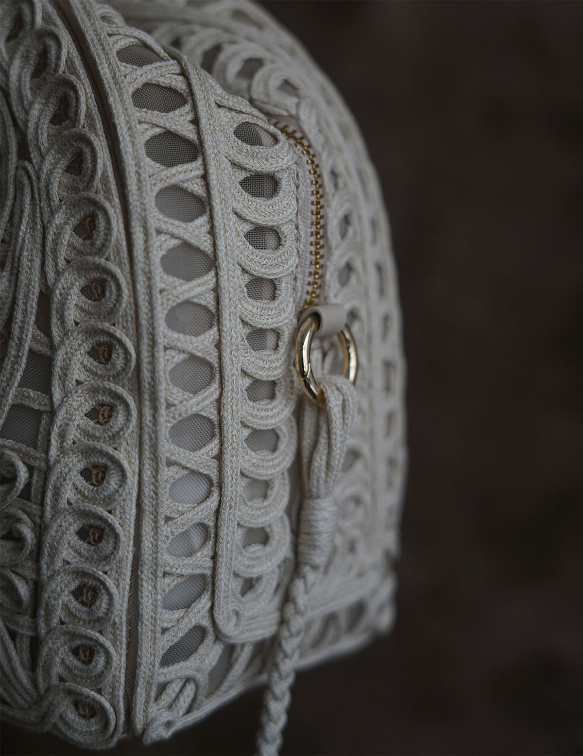 Cording Embroidery Demi Lune Handbag・Beige