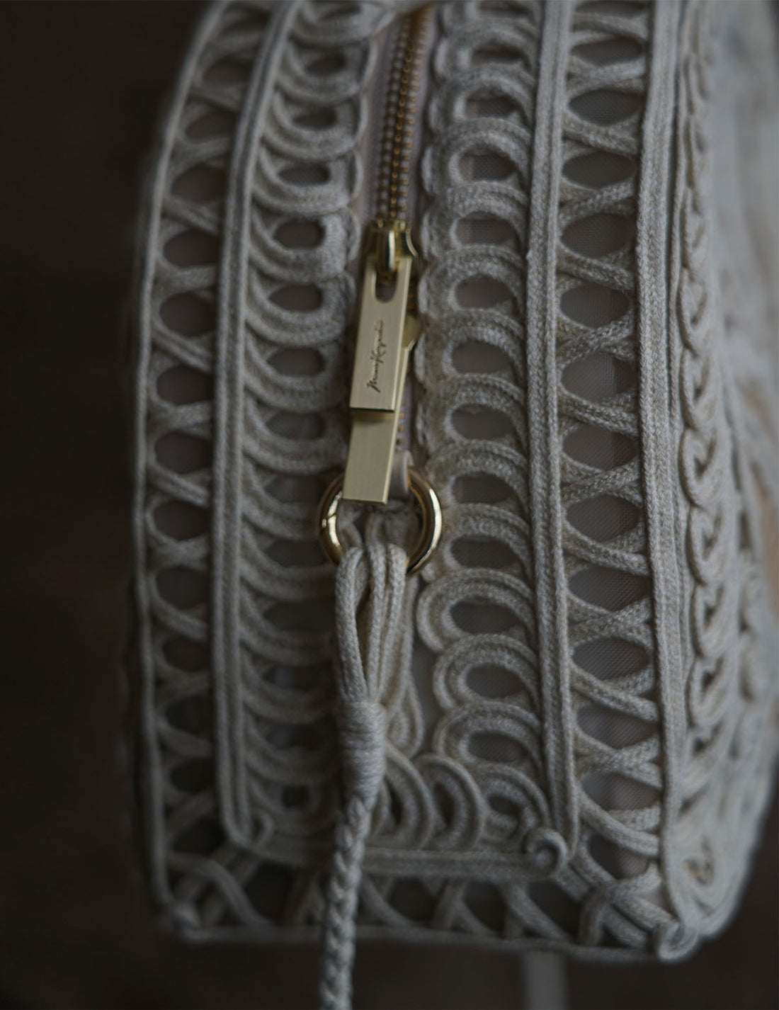 Cording Embroidery Demi Lune Handbag・Beige