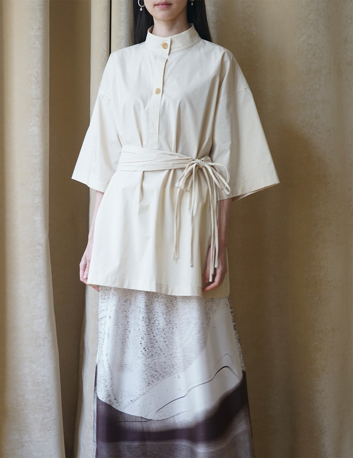 Fringed Belt Trench Blouse