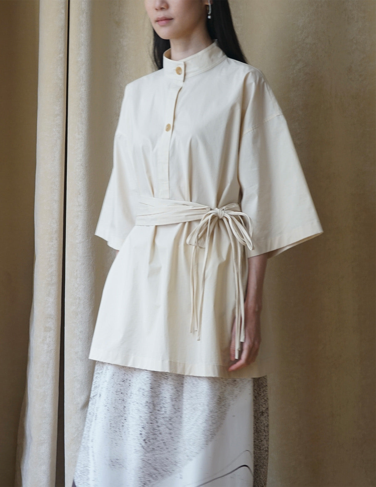 Fringed Belt Trench Blouse