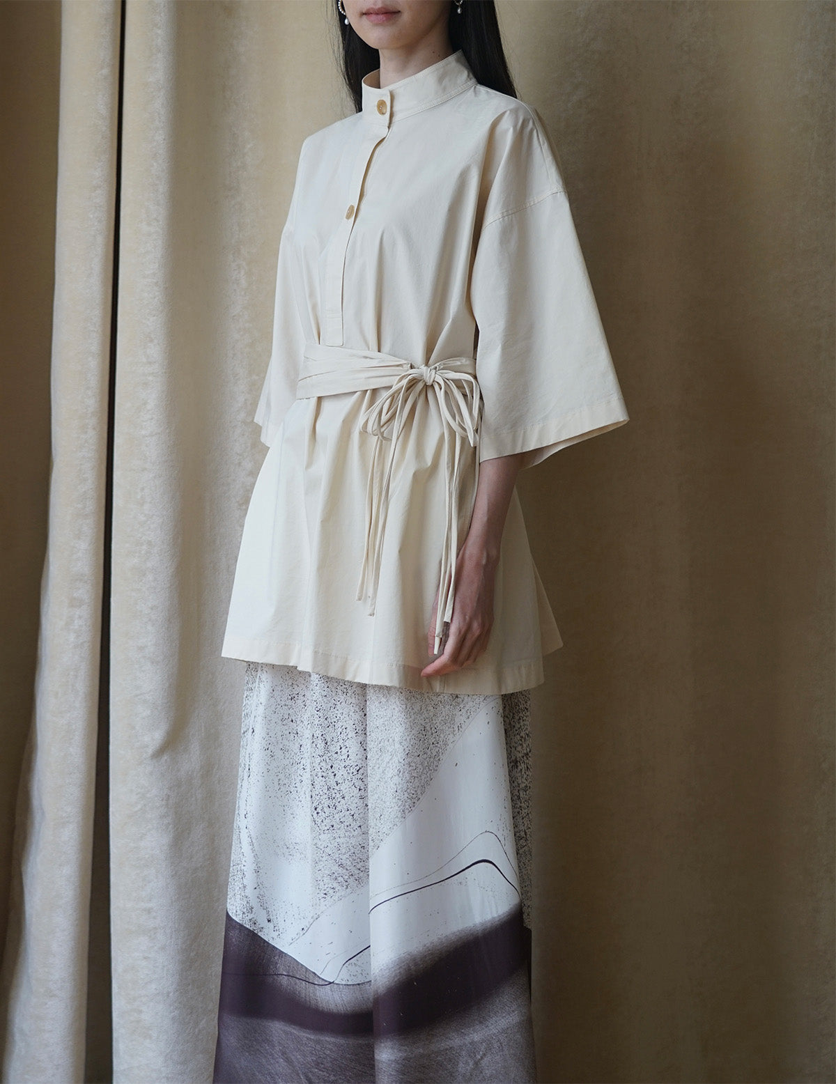 Fringed Belt Trench Blouse