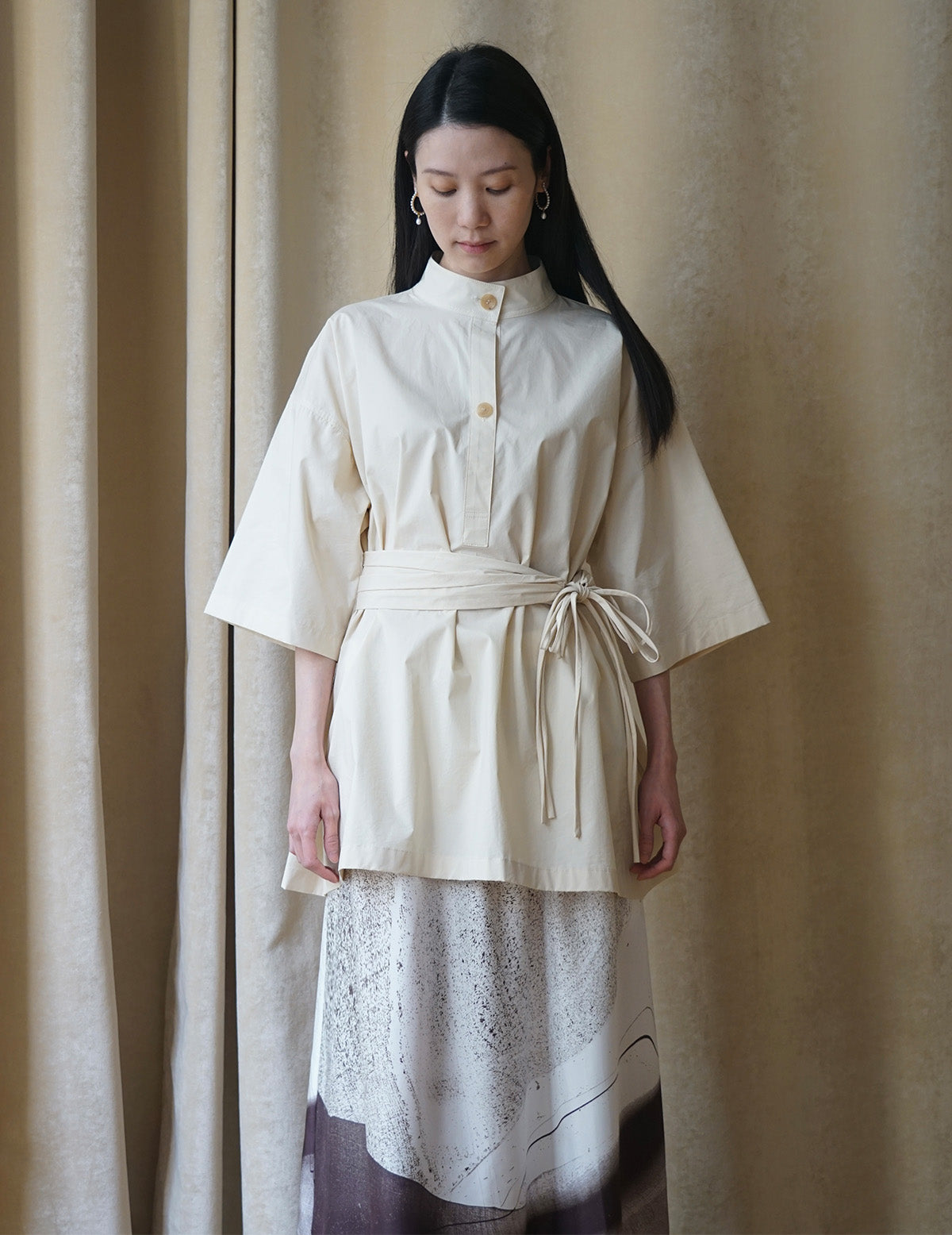 Fringed Belt Trench Blouse