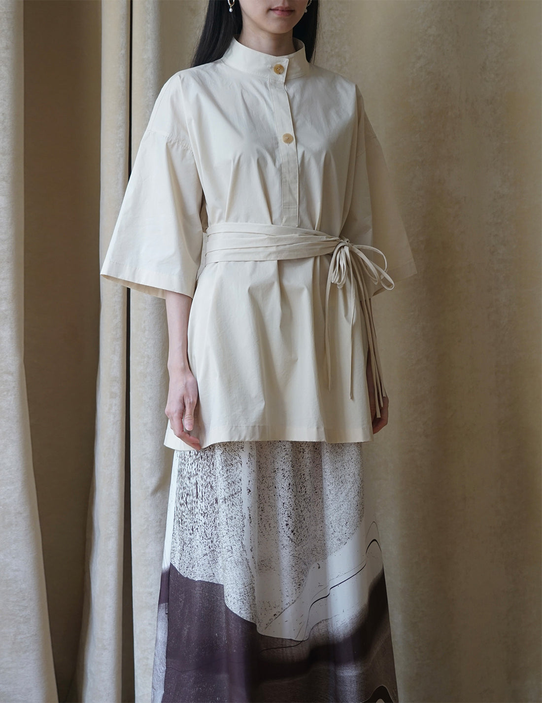 Fringed Belt Trench Blouse