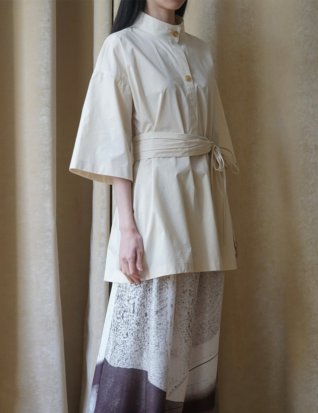 Fringed Belt Trench Blouse