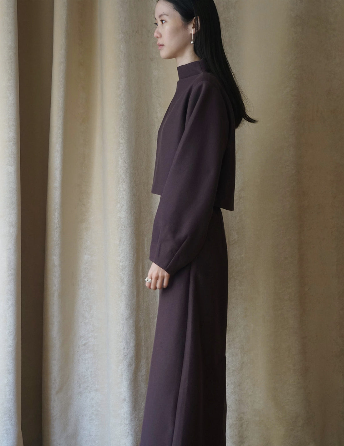 Volume Sleeve Cropped Top・Brown