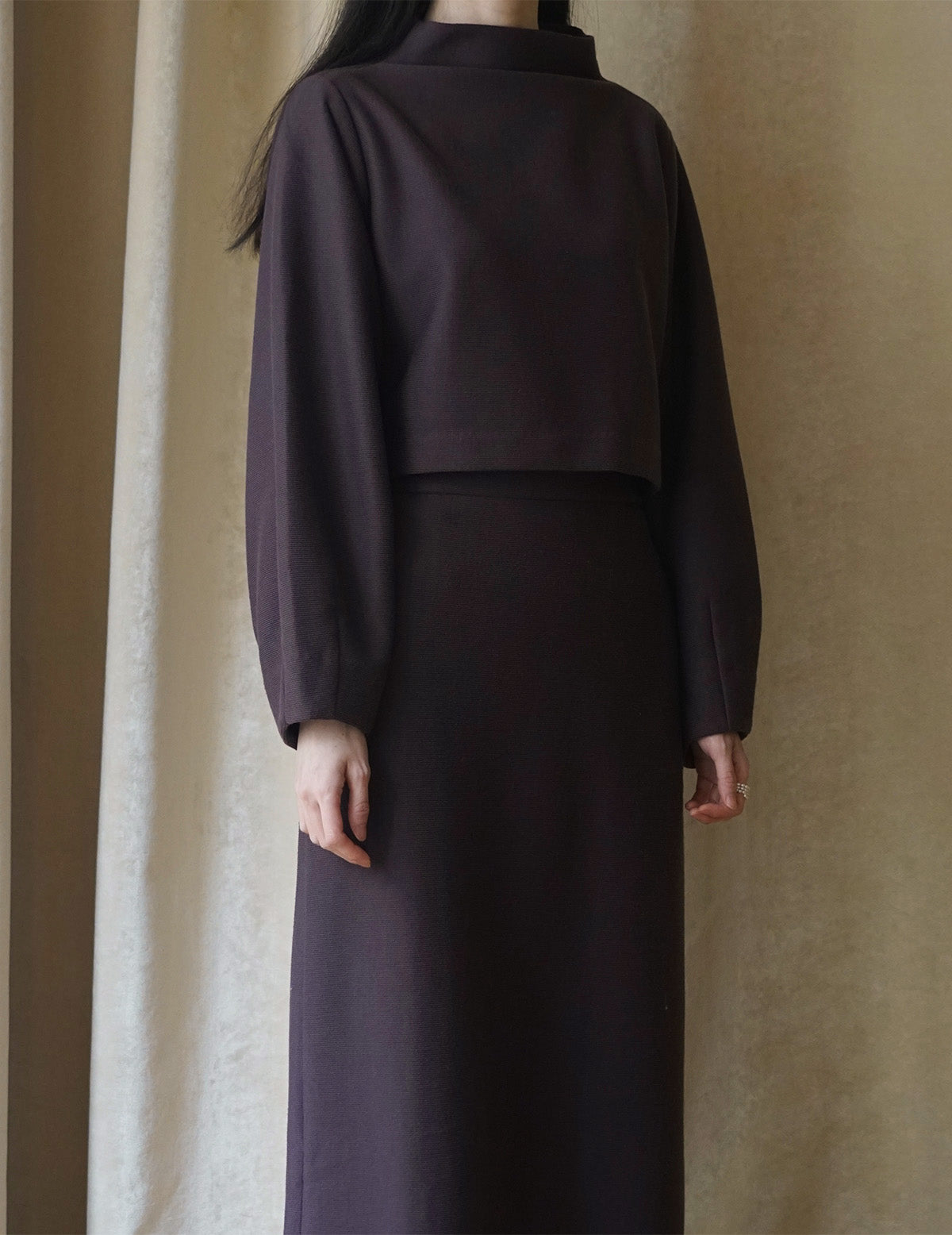 Volume Sleeve Cropped Top・Brown