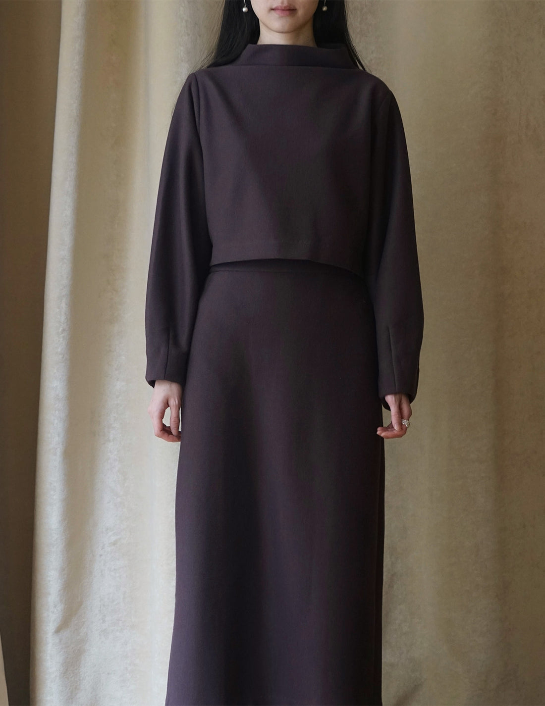Volume Sleeve Cropped Top・Brown