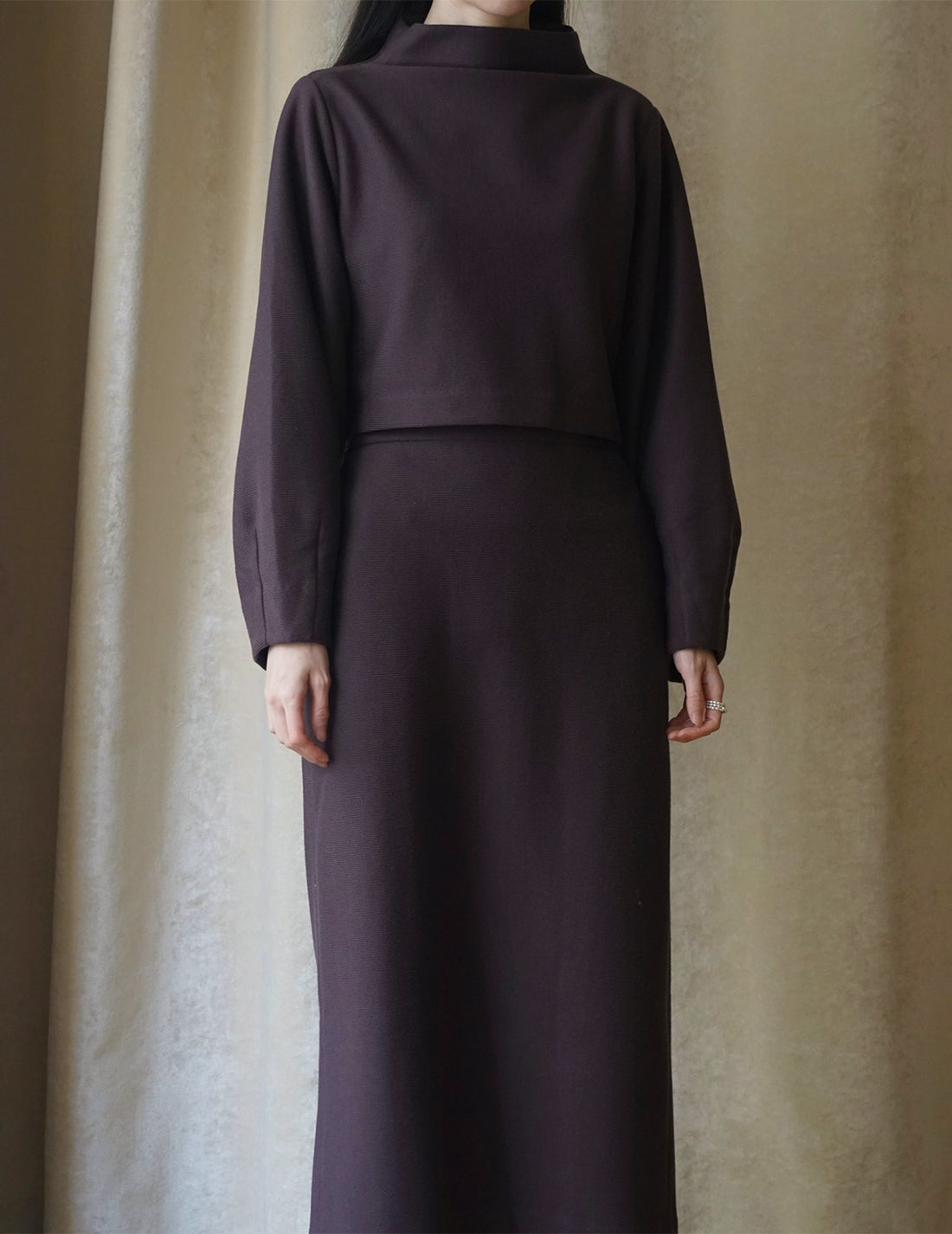 Volume Sleeve Cropped Top・Brown