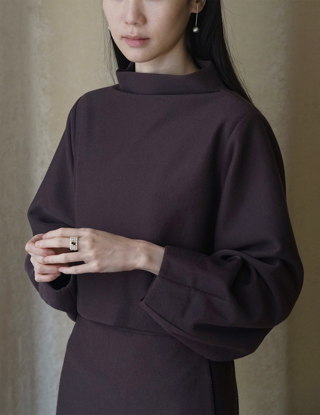 Volume Sleeve Cropped Top・Brown