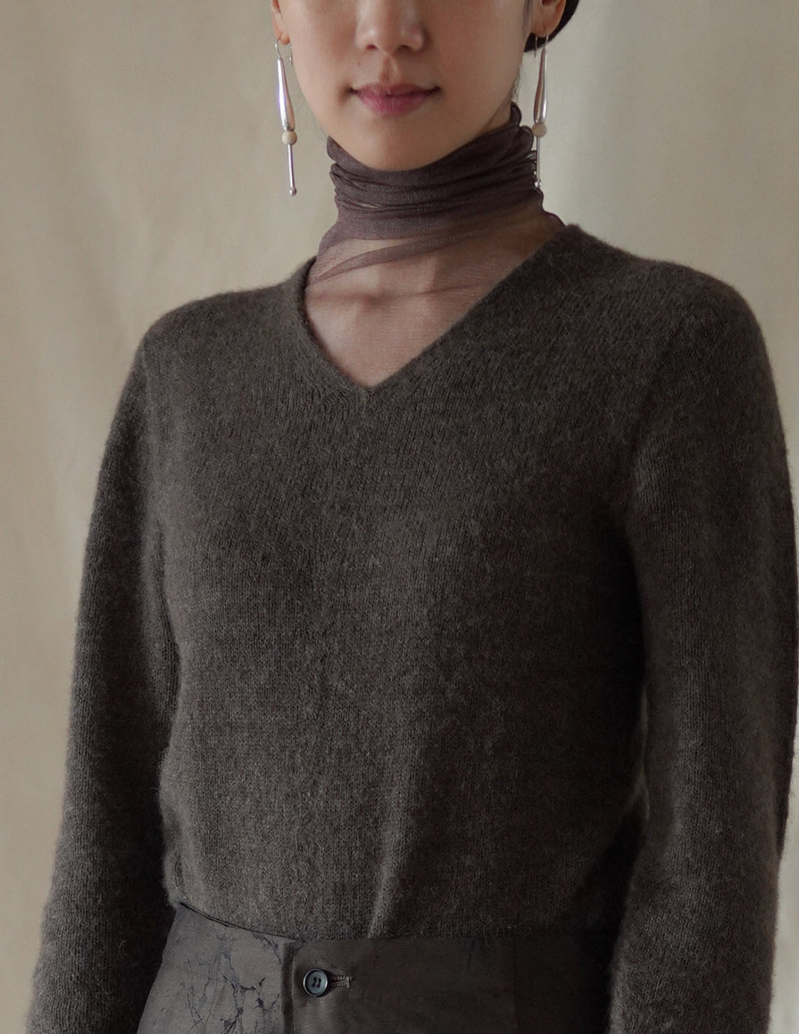 Cisne 真絲薄紗高領內搭・棕褐色