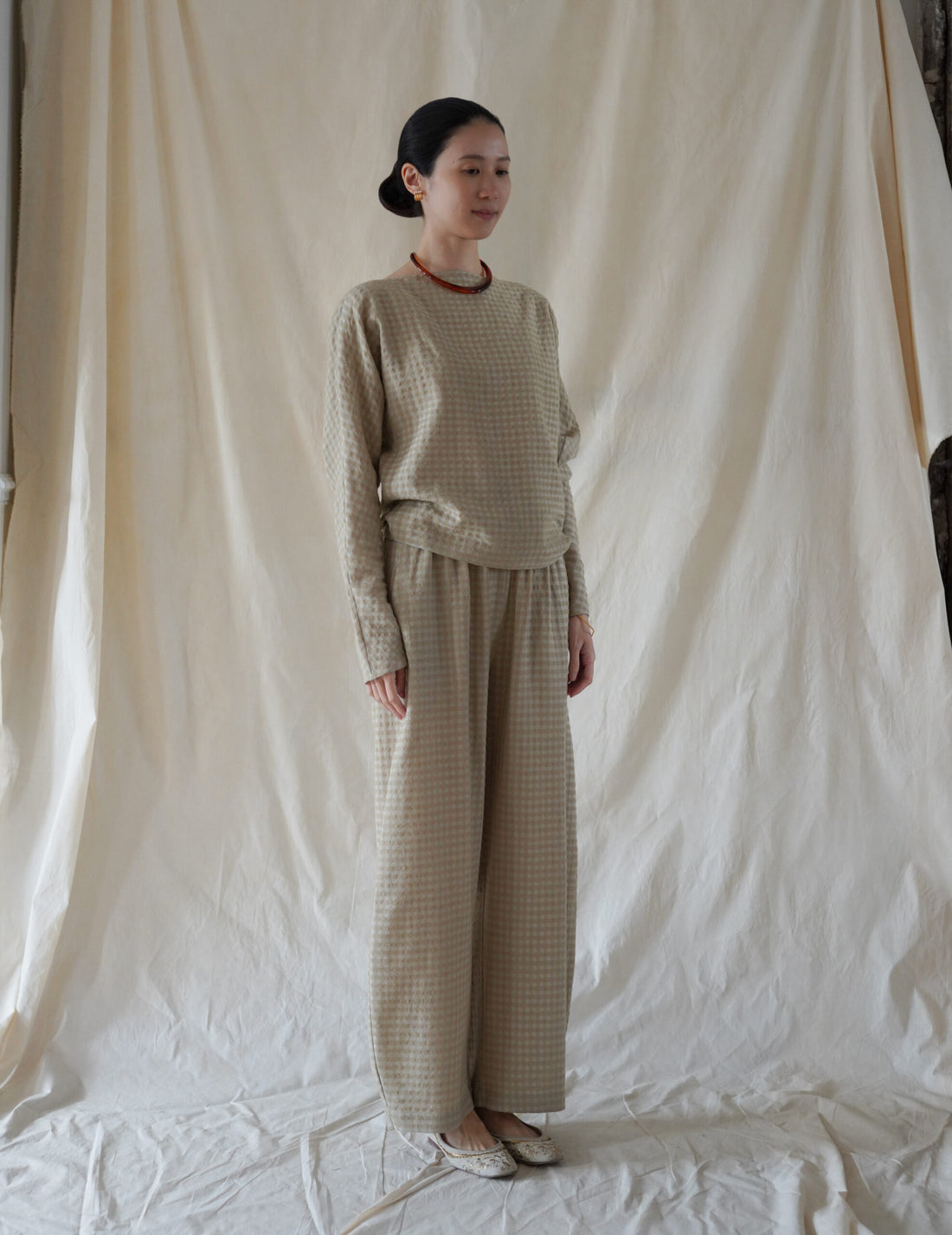 Nuna Wool Viscose Jacquard Pants・Beige Checks