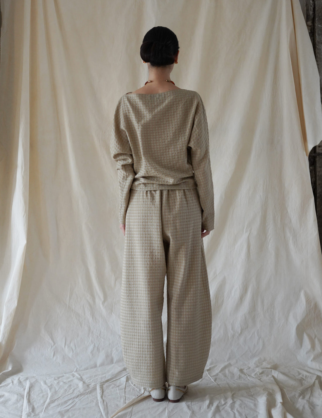 Nuna Wool Viscose Jacquard Pants・Beige Checks