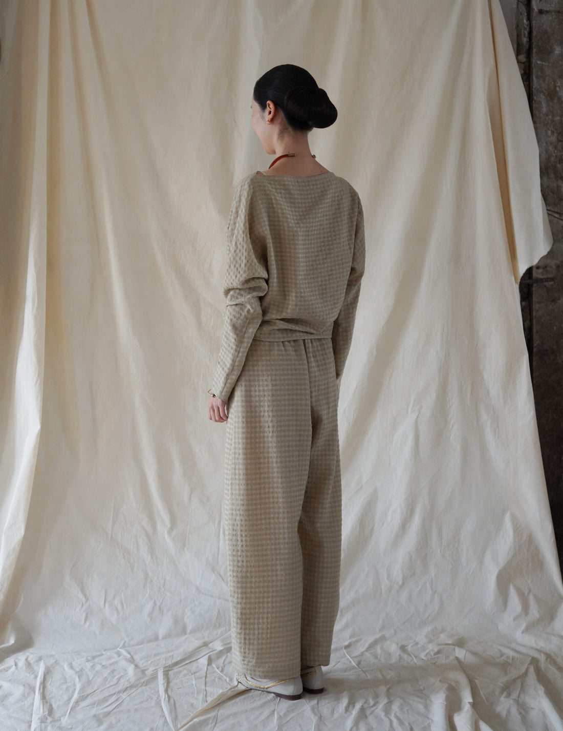 Nuna Wool Viscose Jacquard Pants・Beige Checks