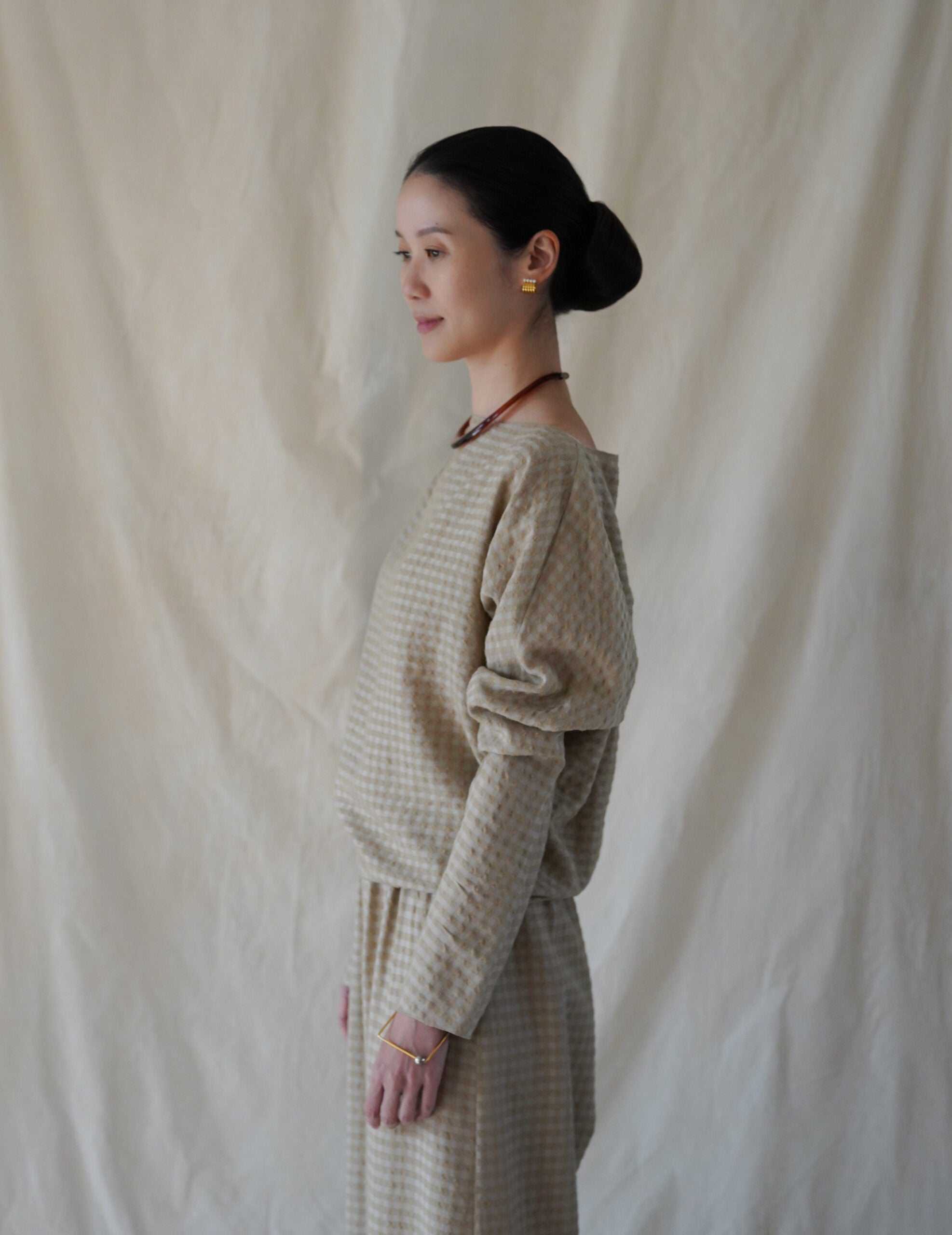 Bravo 羊毛混紡提花上衣・米色格紋