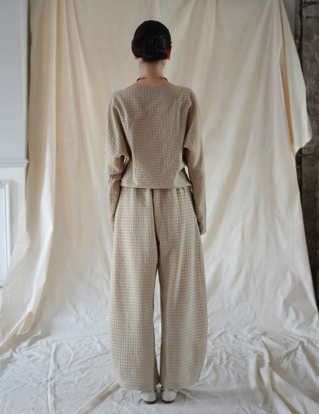 Nuna Wool Viscose Jacquard Pants・Beige Checks