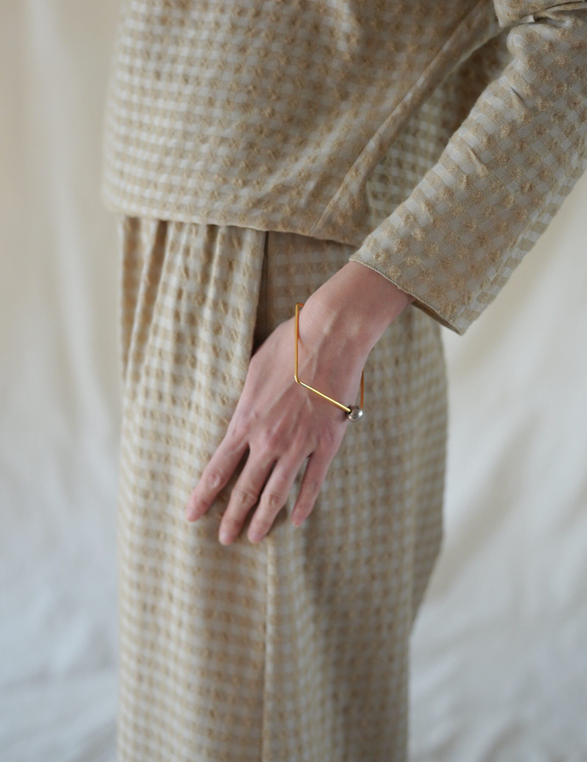 Nuna 羊毛混紡提花寬褲・米色格紋