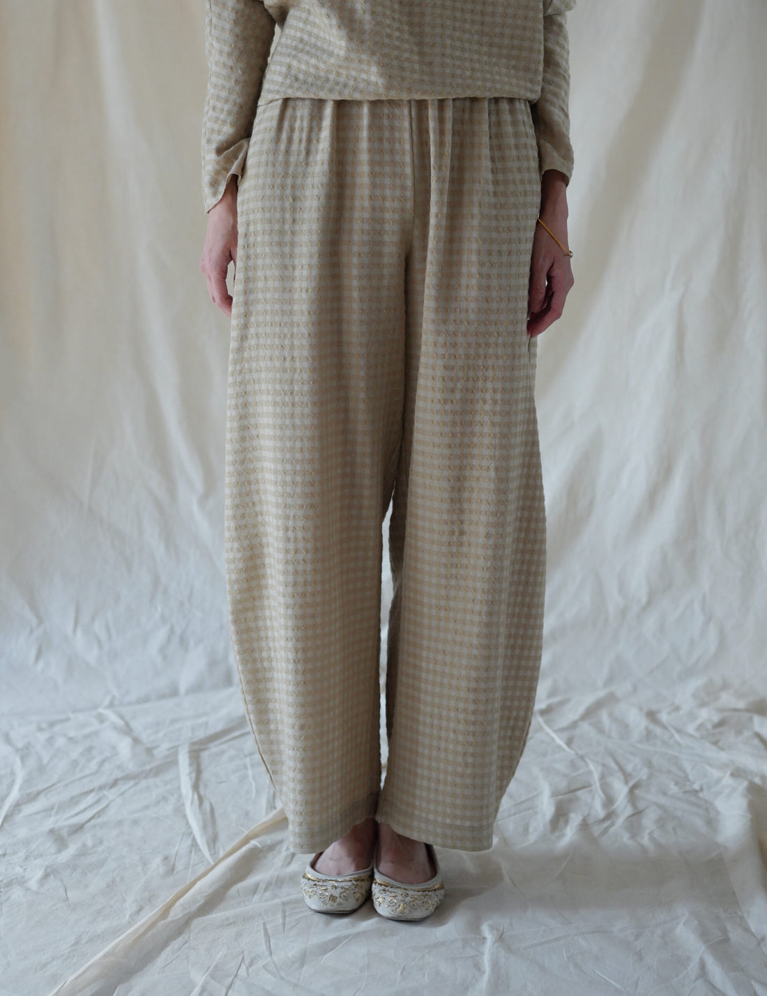 Nuna Wool Viscose Jacquard Pants・Beige Checks