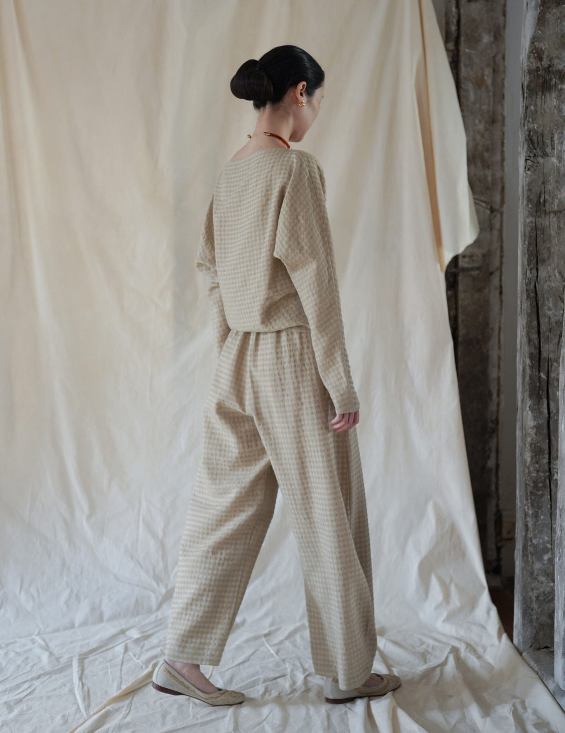 Nuna Wool Viscose Jacquard Pants・Beige Checks