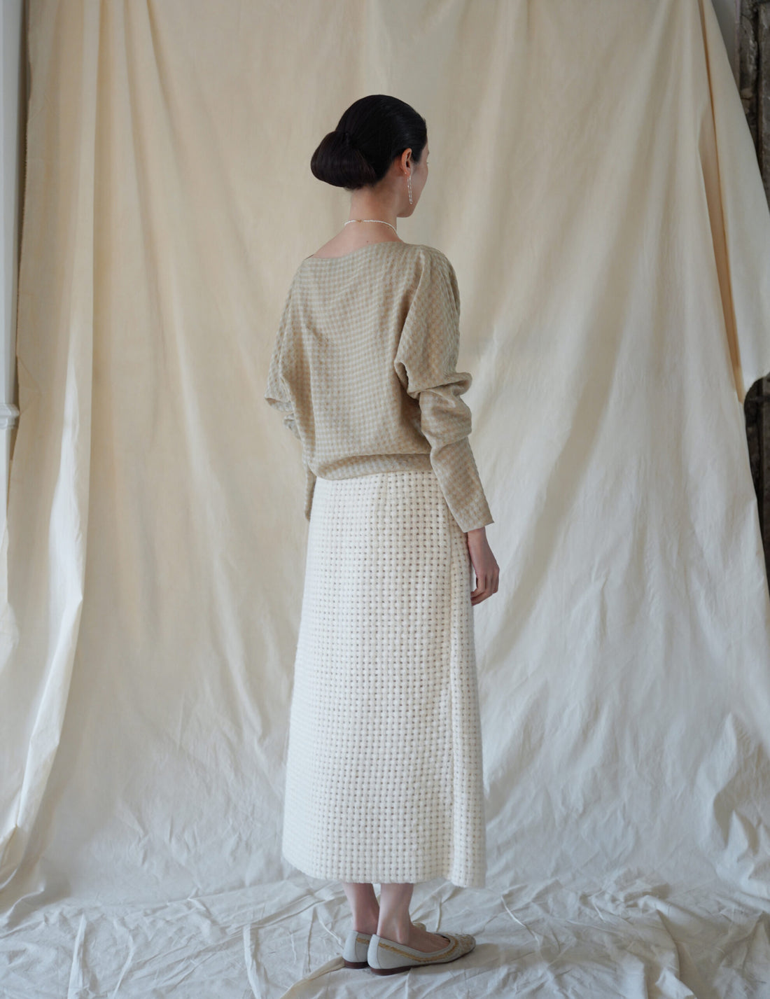 Bravo 羊毛混紡提花上衣・米色格紋