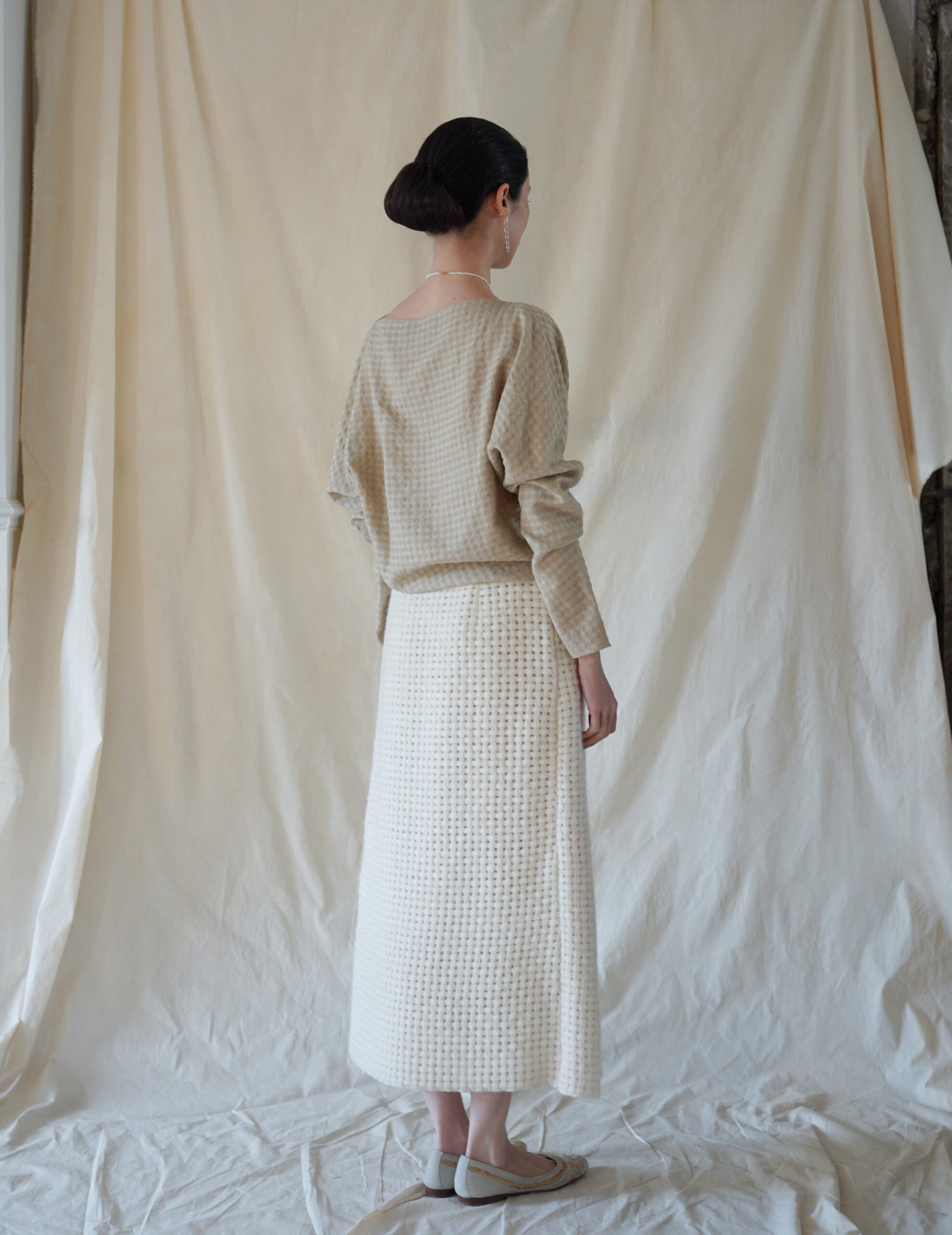 Bravo 羊毛混紡提花上衣・米色格紋