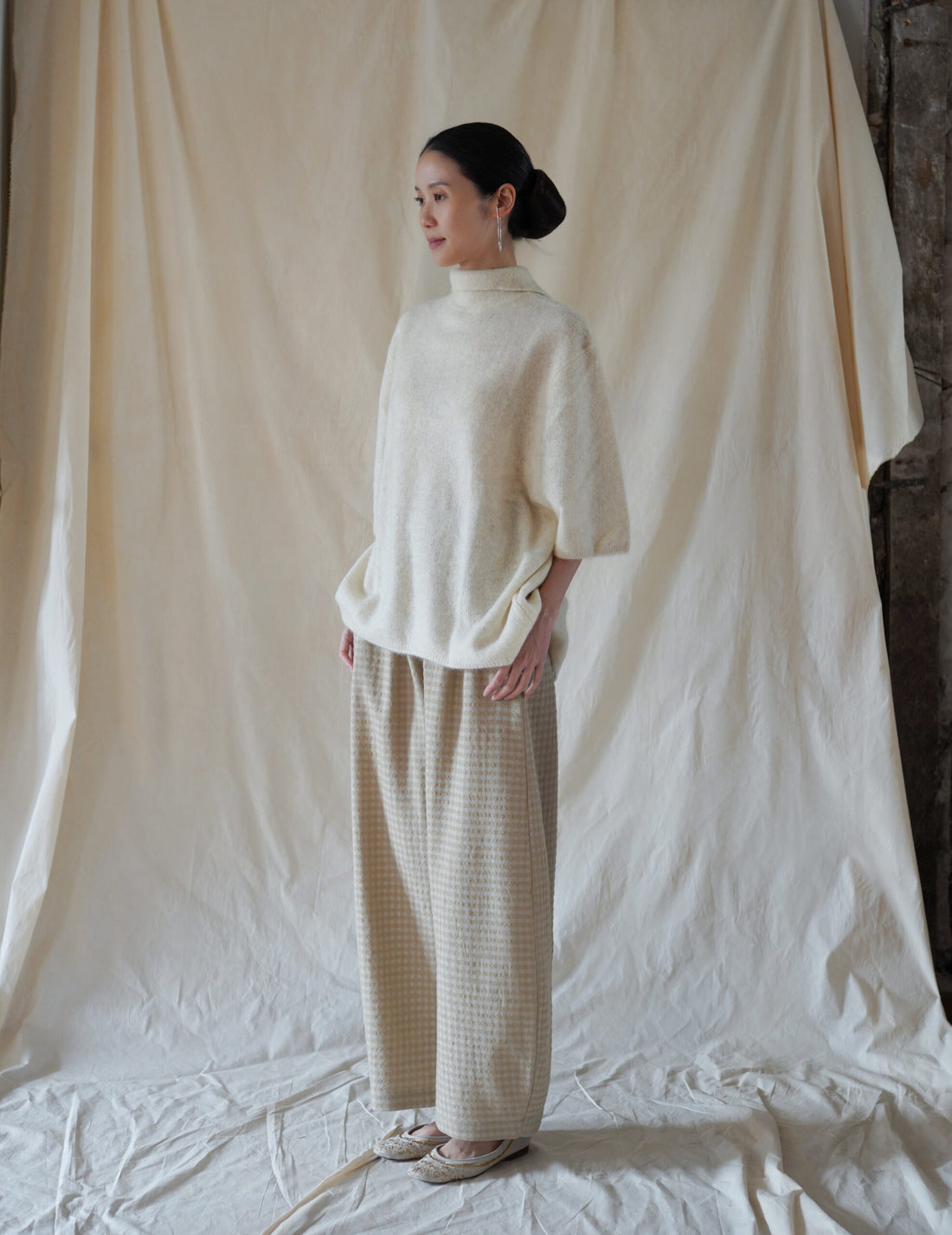 Nuna Wool Viscose Jacquard Pants・Beige Checks