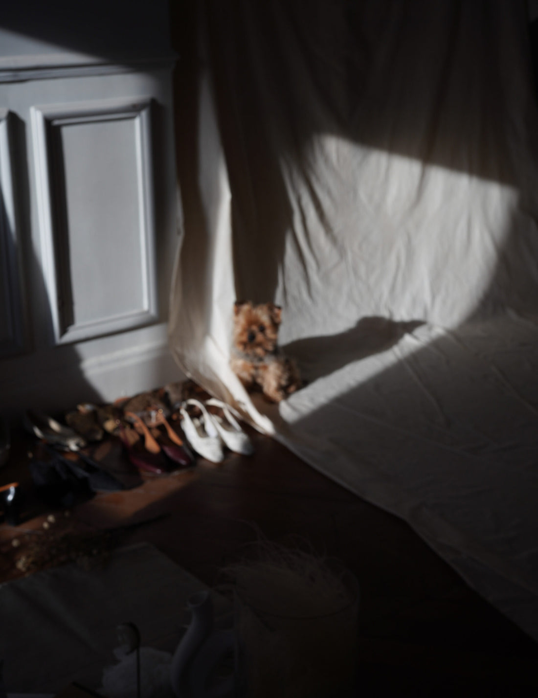 絲絨刺繡芭蕾鞋・金綠色