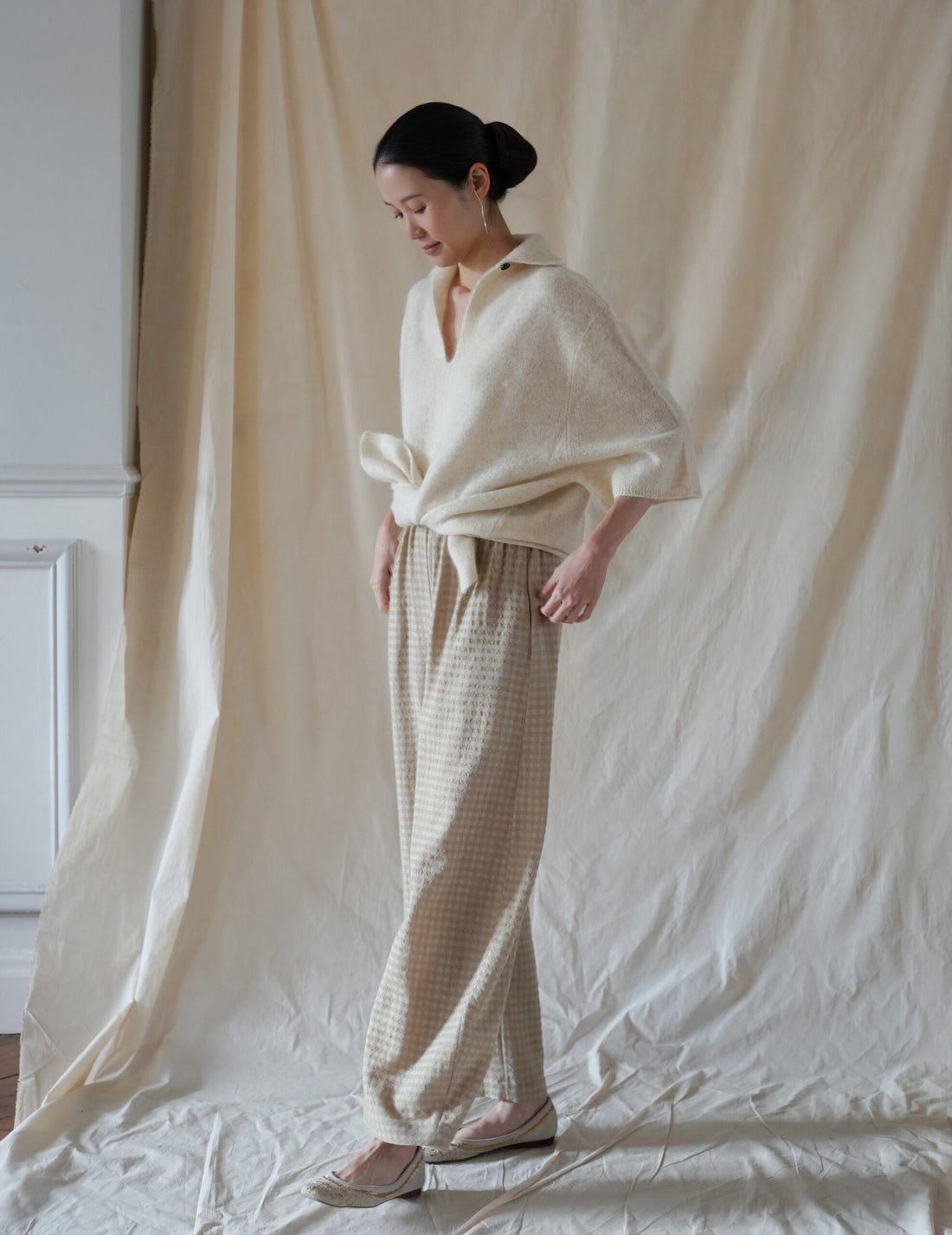 Nuna Wool Viscose Jacquard Pants・Beige Checks