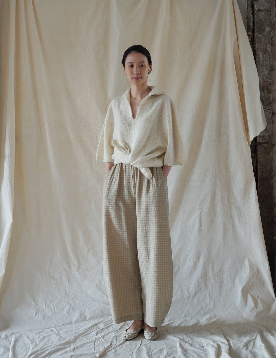 Nuna Wool Viscose Jacquard Pants・Beige Checks
