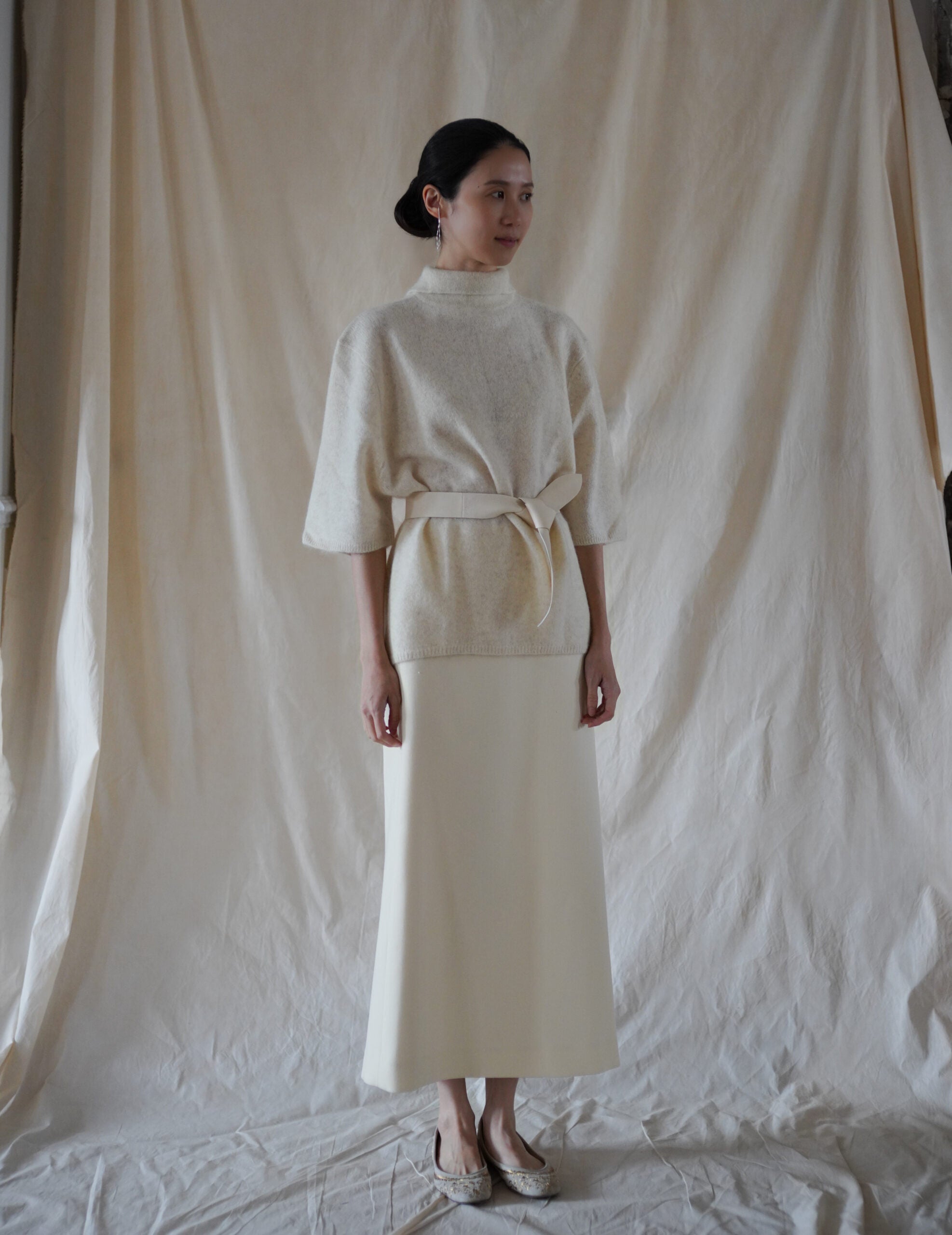 Jin 4 寬版羊皮腰帶・白色