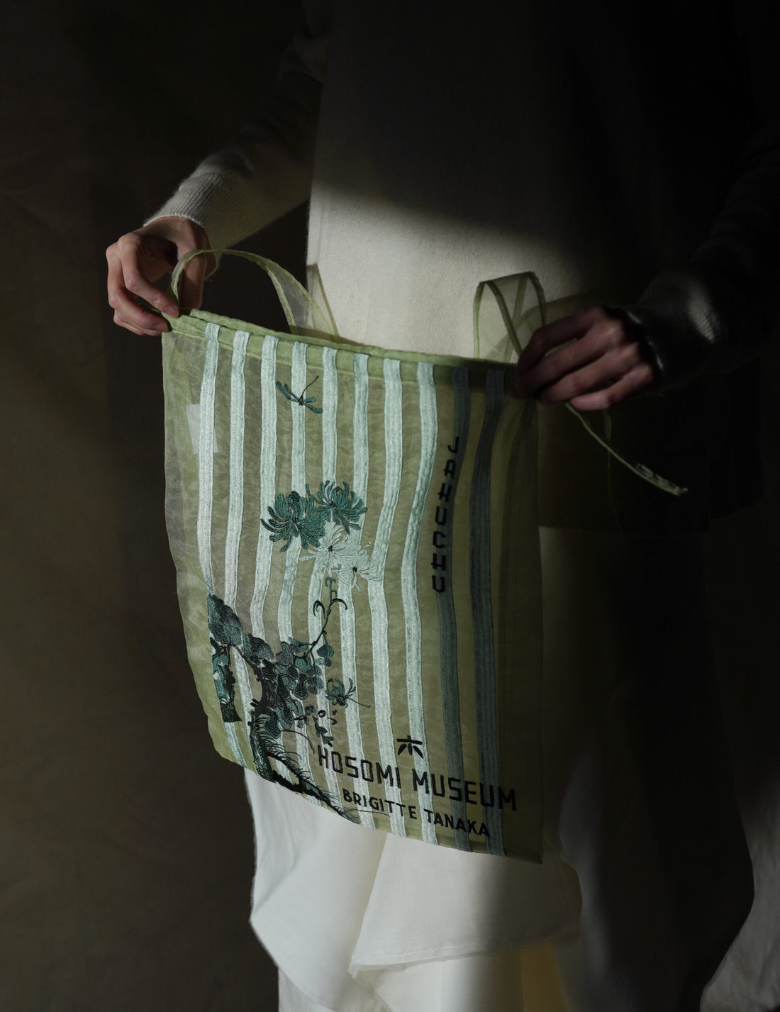 Hosomi Museum Embroidered Transparent Organza Bag・Green
