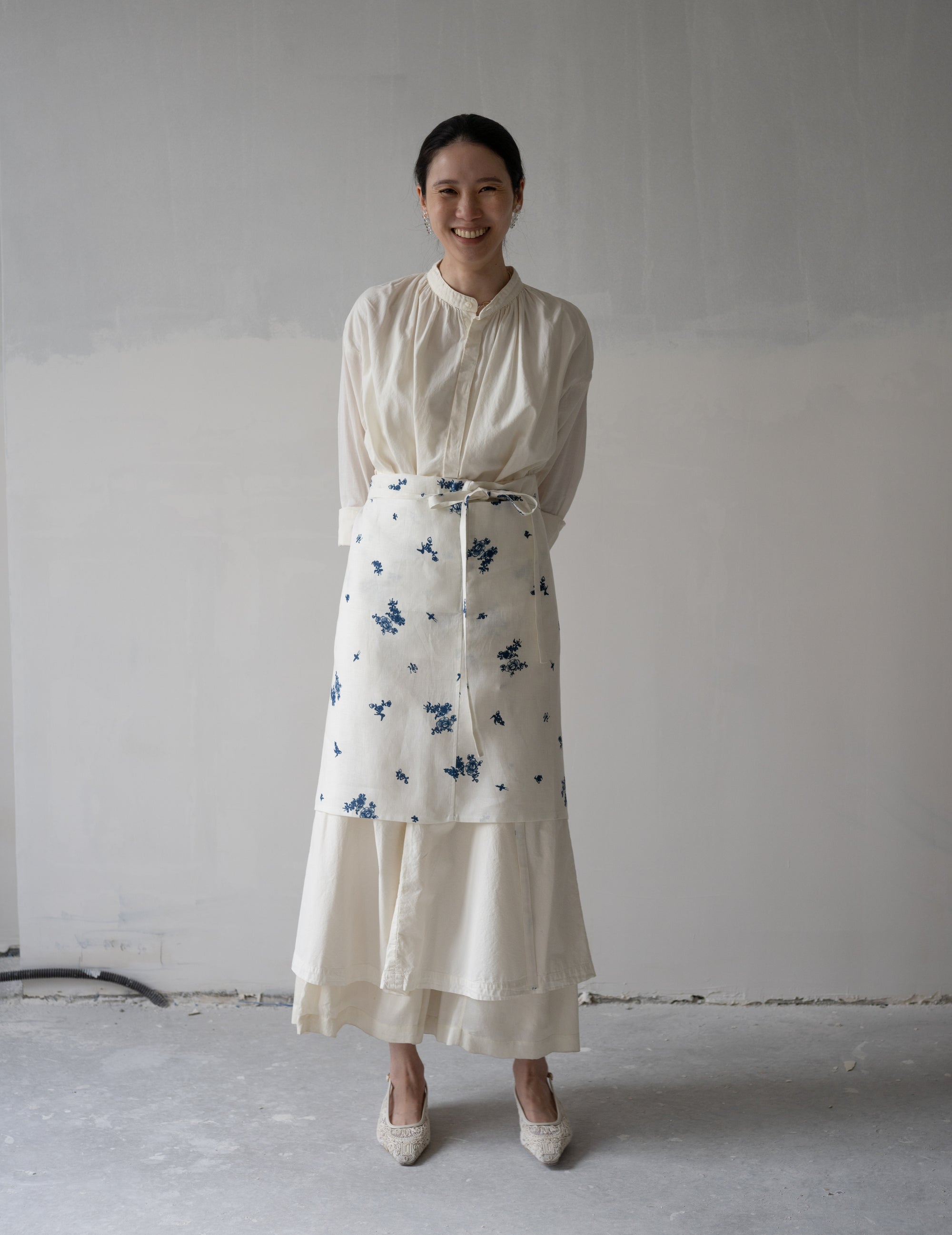 Indigo Print Linen Apron・Indigo Print