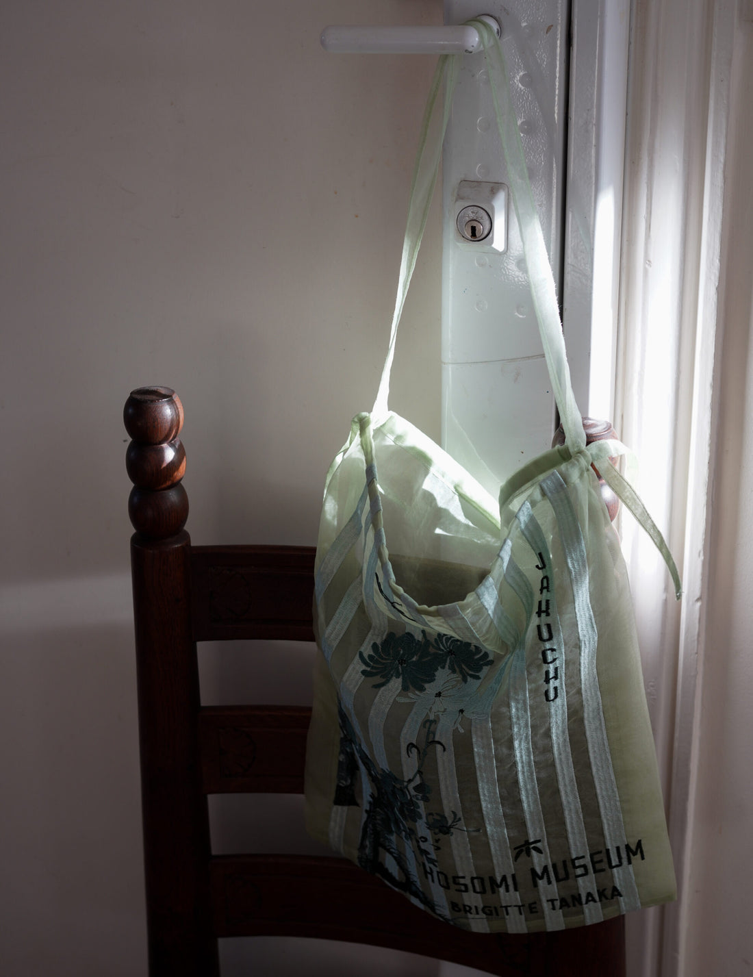 Hosomi Museum Embroidered Transparent Organza Bag・Green