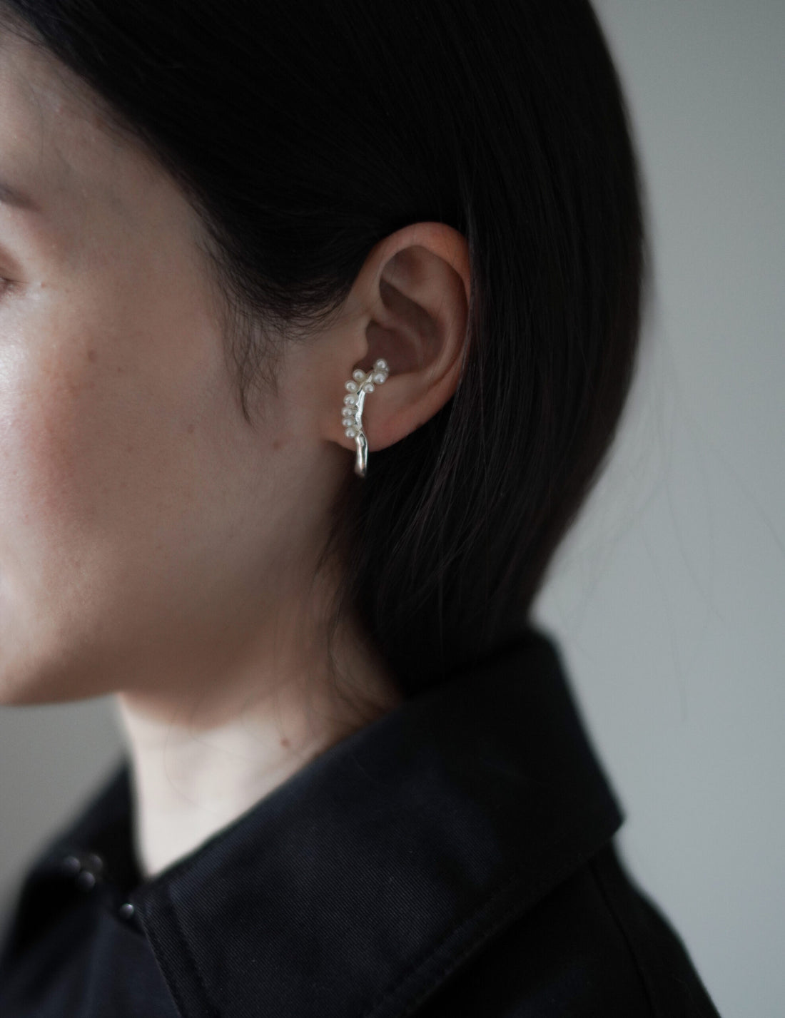 Pearled Wave 銀質耳釘