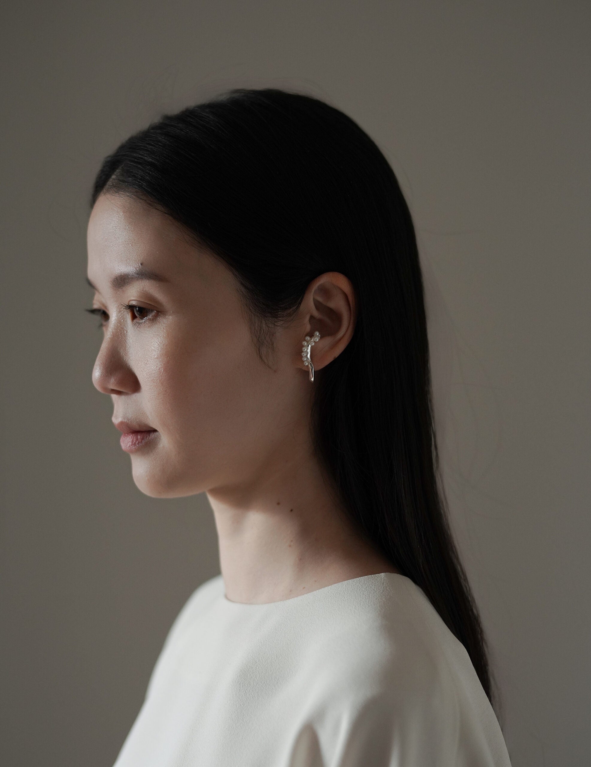 Pearled Wave Silver Earrings