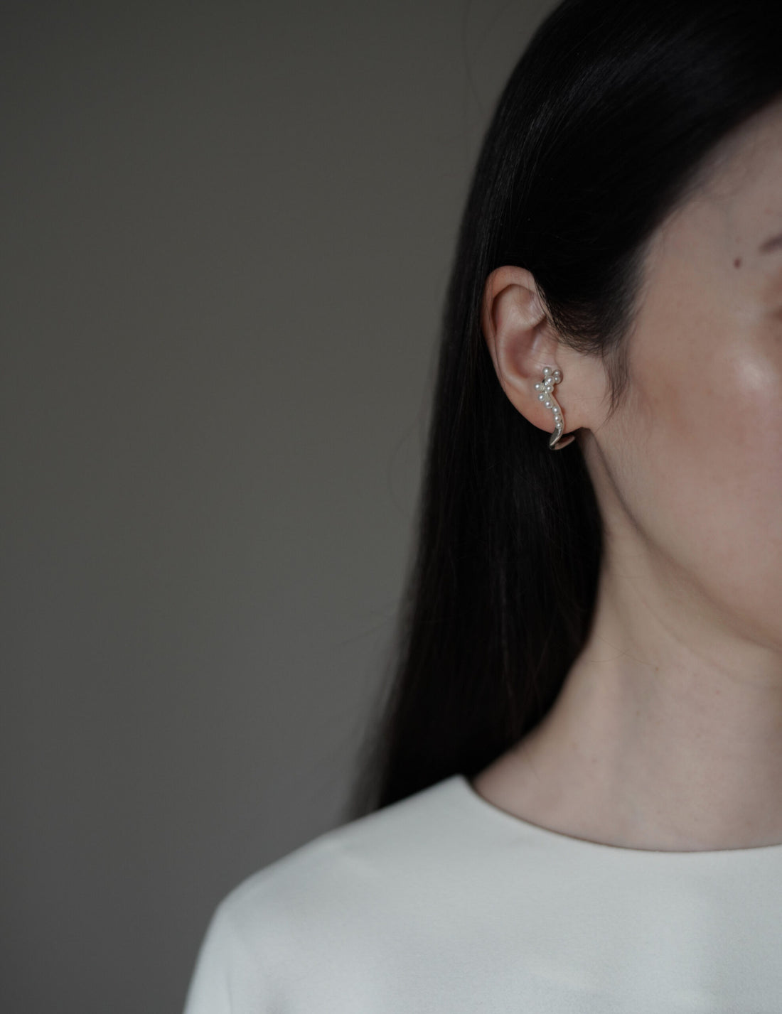 Pearled Wave 銀質耳釘